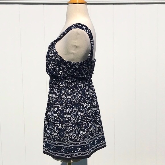 Max Edition Black/White/Blue Empire Waist Sleeveless Floral Print Top Size Med - Picture 6 of 13